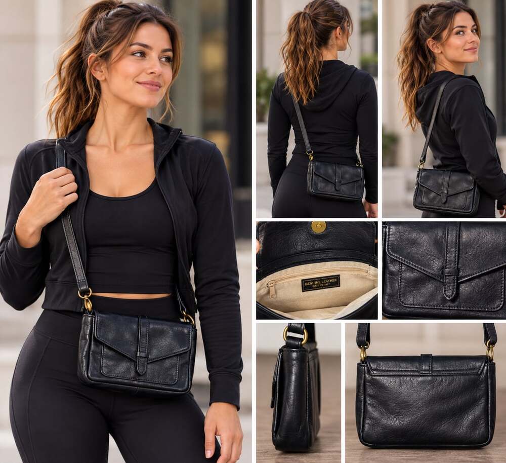 Genuine Leather Made In Italy Crossbody Bag Black